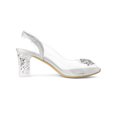 thumbnail image 3 of BLISSFUL STEP Women's Shoes Clear Slingback Rhinestone Peep Toe Block Heel Sandals Silver 7, 3 of 7