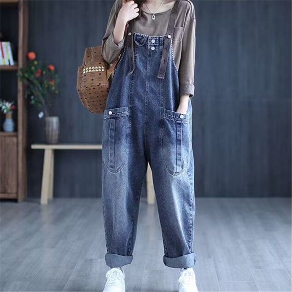 Salopette Vintage Décontractée Mode Urbaine à Grandes Poches, Jeans Amples, Pantalon Harem, Combinaison, Style Coréen pour Femmes, Combishort en Denim Ample, Pantalons tzw