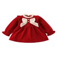 thumbnail image 1 of Kids Girl Christmas Dress Contrast Color Long Sleeves A-Line Dress, 1 of 9