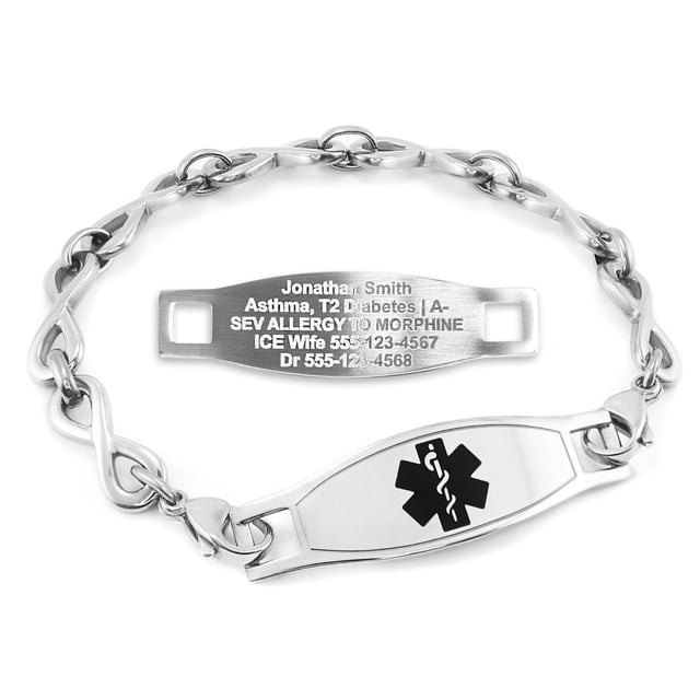 MedicEngraved Stainless Steel Custom Medical Alert Bracelet - 6mm Infinity Link
