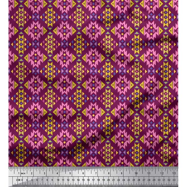 Soimoi Crepe Silk Fabric Aztec Geometric Fabric Prints by Yard 42 Inch Wide