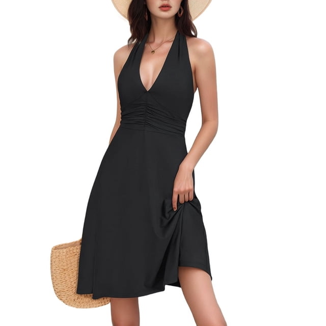 Robe d'Été Sans Manches Portefeuille à Col en V à Fleurs pour Femme, Mini Robe