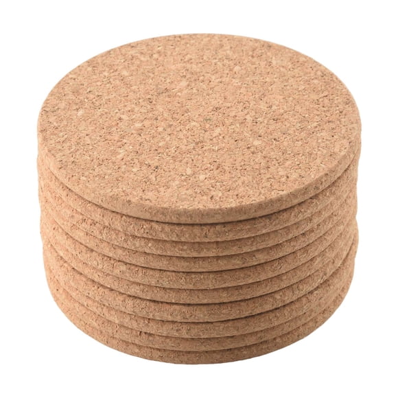 Set of 10 Cork Bar Drink Coasters - Absorbent and Reusable - 90mm, 5mm Thick,10 X Round coaster,Wood color Cork