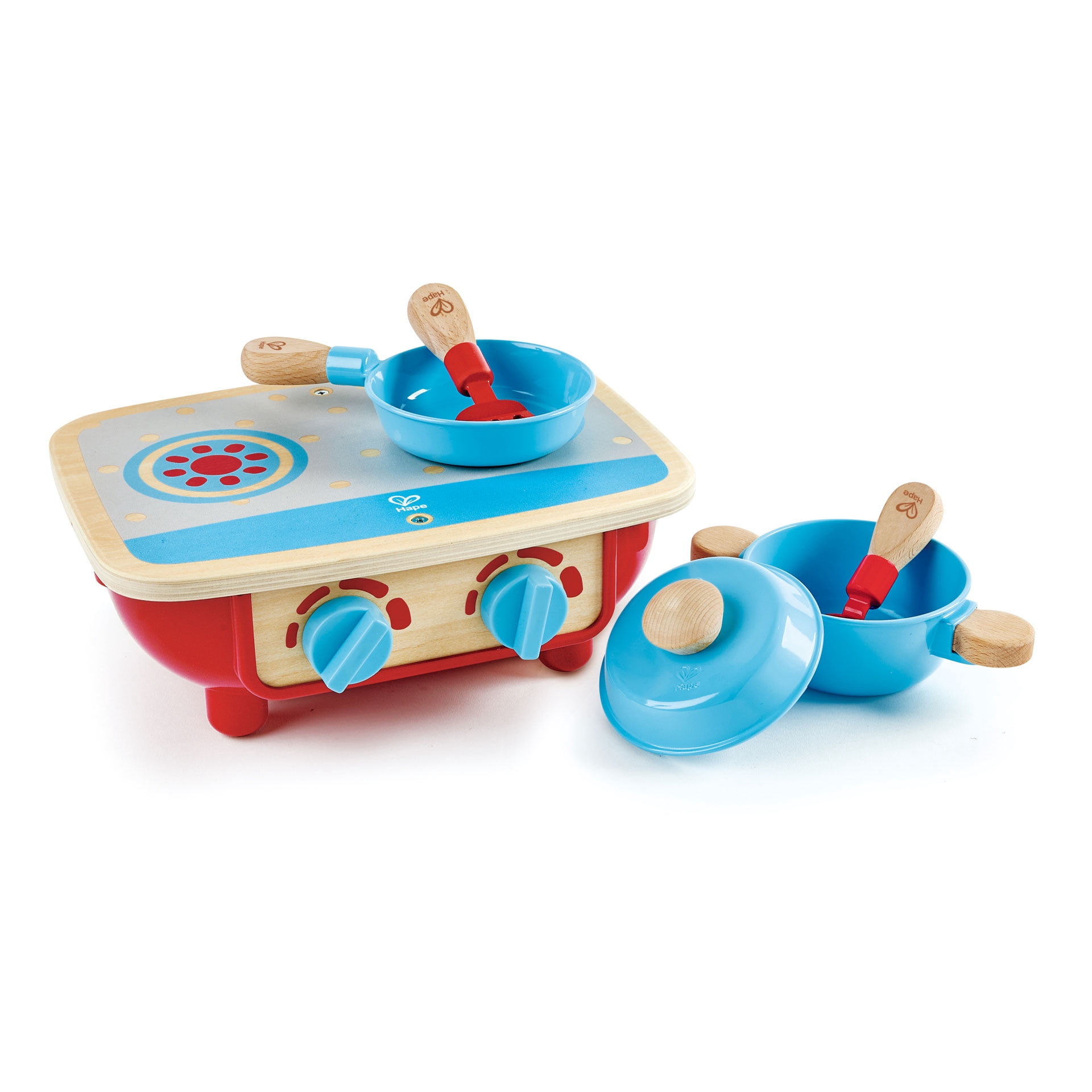 Hape Kids Toddler Wooden Pretend Play Kitchen Stove Top Set with 5 Accessories