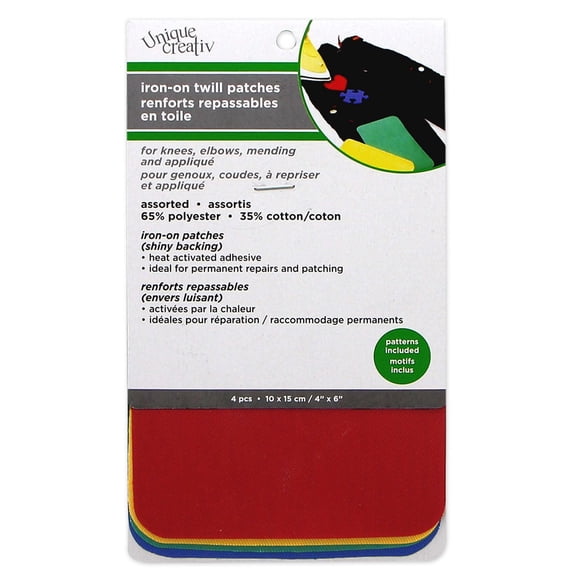 UNIQUE CREATIV Twill Iron-On Patches for Garment Repairs, 4 pcs