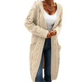 thumbnail image 1 of Women Hooded Open Front Cardigan Cable Knit Sweaters Solid Chunky Long Sweater Coats with Pockets, 1 of 5