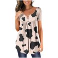thumbnail image 2 of SMihono Hauts pour Femmes Été Chic Décontracté T-Shirt à Col Rond pour Femmes avec Imprimé Vache Couvrant Haut à Manches Courtes pour Femmes T-Shirt Oversize pour Femmes, 2 of 5