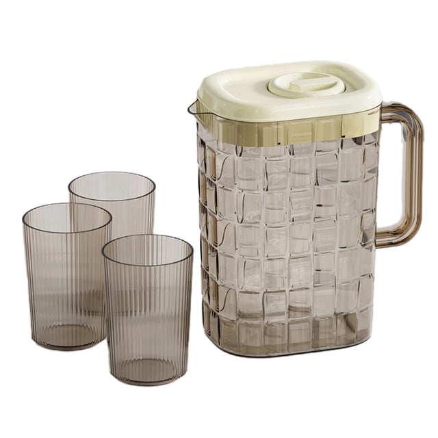Plastic Pitcher with Lid and Handle 2000 ml Capacity Ribbed Design for Bar Home Use Transparent ABS+PP Material