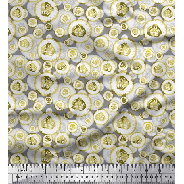 Soimoi Yellow Crepe Silk Fabric Cucumber Vegetable Print Sewing Fabric Yard 42 Inch Wide