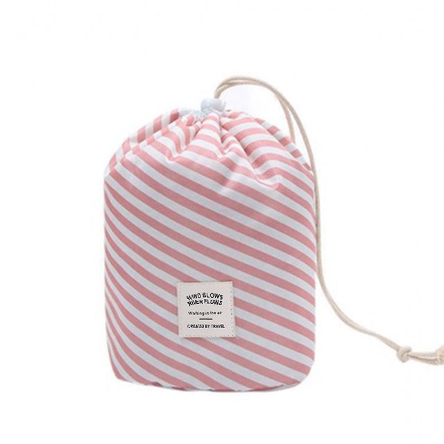 VONKY Drawstring Makeup Bag Large Capacity Cosmetic Organizer Adjustable Portable Travel Pouch, Pink Stripe