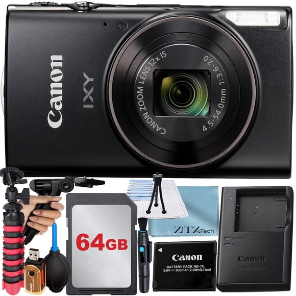 Canon PowerShot IXY 650 (ELPH 360) HS Appareil Photo Numérique (Noir) avec Objectif Zoom Optique 12x + Carte Mémoire 64 Go + Trépied + Ensemble de Base ZeeTech