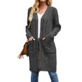 thumbnail image 2 of FOCUSNORM Women Juniors Cardigan, Solid Color Long Sleeve Sweater Coat with Pockets, 2 of 5
