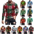 thumbnail image 1 of UVEASISHA Aubaines de Liquidation T-Shirts de Noël pour Hommes Grande Taille Manches Longues T-Shirts Graphiques T-Shirts Nouveauté Imprimé de Noël Col Rond T-Shirts Mode des Fêtes Hipster T-Shirt Vert Menthe 5TG, 1 of 6