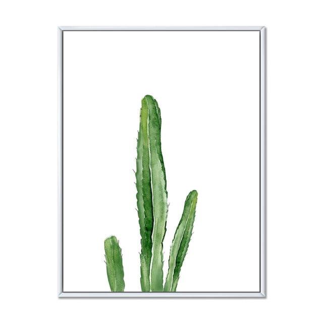 Designart Cactus Vert Plante du Sud-Ouest Détail Botanique Cadre Flottant ART Mural Représentant Trois Tiges de Cactus Vertes Verticales de style Aquarelle sur Toile de Coton de Qualité Supérieure, Emballé pour Galerie et Monté dans un Cadre Flottant Blanc, Prêt à Accrocher pour la Déco de la Maison.