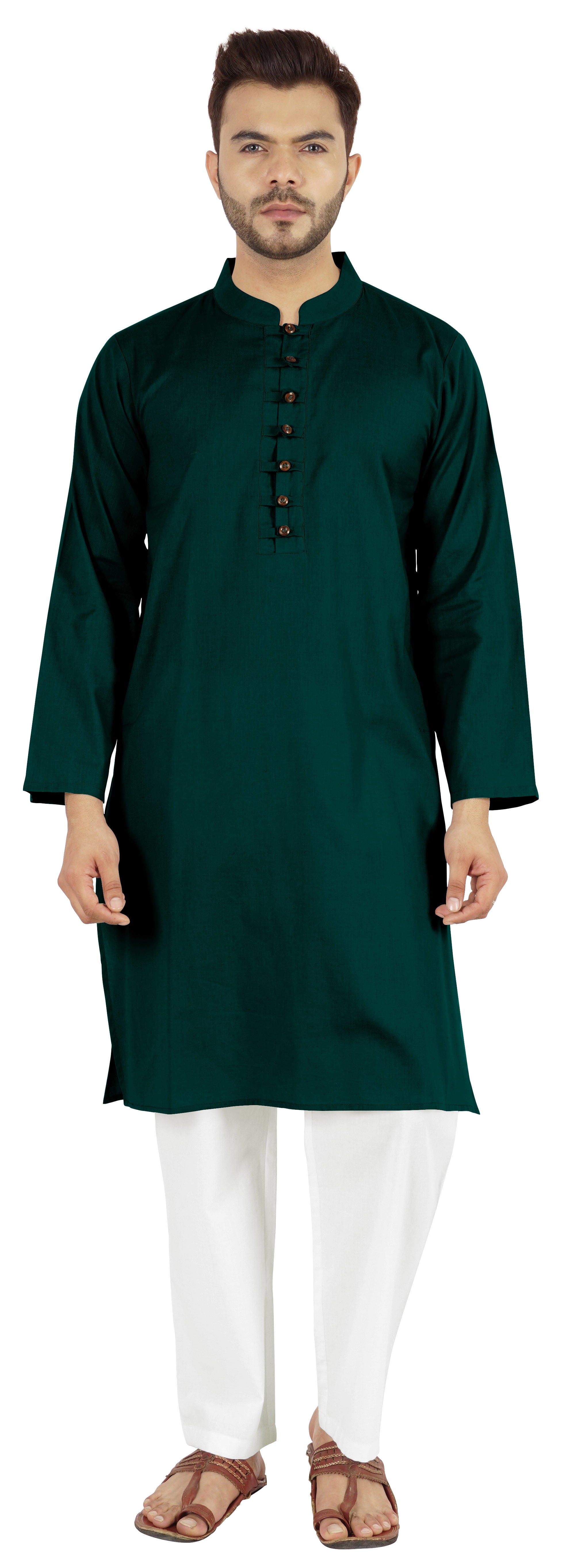 Atasi Ensemble Kurta Pyjama 2 Pcs pour Homme, Col Henley, Kurta Long Décontracté