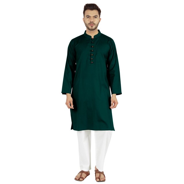 Atasi Ensemble Kurta Pyjama 2 Pcs pour Homme, Col Henley, Kurta Long Décontracté