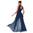 thumbnail image 2 of renvena Costumes de Danse Lyrique pour Femmes Sans Manches à Col Roulé Dos Nu Robe Maxi en Maille Tulle Bleu Marine P, 2 of 5