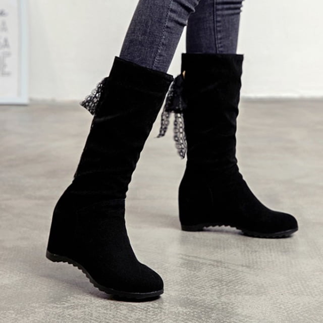 LSLJS Bottes à Talons Hauts pour Femmes Jusqu'aux Genoux, Bottes Chaudes Unies à Lacets avec Lacets pour Femmes, Bottines à Bout Rond, Bottes à Talon Compensé Haut, Chaussures, Bottes Jusqu'aux Genoux pour Femmes