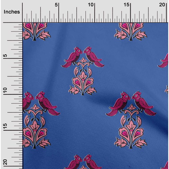 oneOone Polyester Lycra Fabric Leaves|Bird & Floral Block Print Sewing Fabric BTY 56 Inch Wide