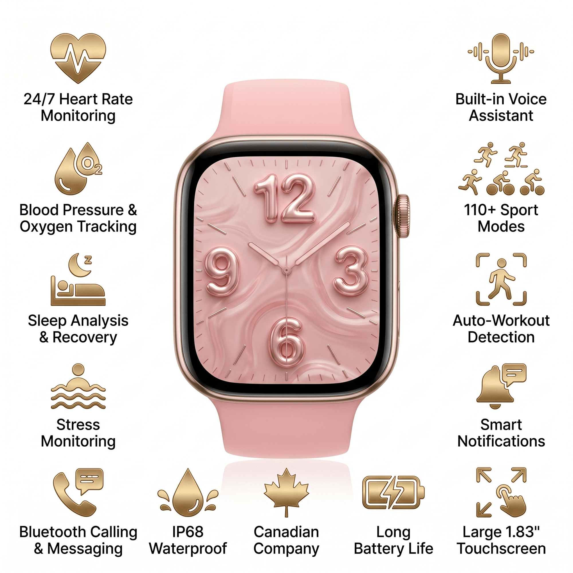 Big Time Baddie  Womens Smart Watch, Sports Watch with Blood Pressure, Call/Text, Heart Rate, Blood Oxygen Level Monitor, Sleep Tracker, 110+ Sport Modes, IP68 Waterproof