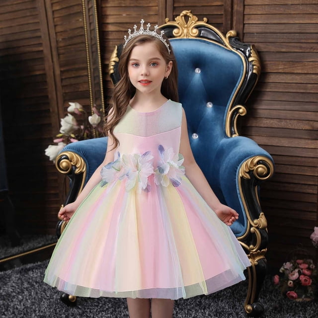 Liquidation d'Économies d'Été! Robe Tutu pour Fille à Manches à Volants, Été, Décontractée, Rose, Princesse, Robe en Tulle à Mailles 0-3 Ans