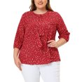 thumbnail image 1 of Agnes Orinda Women's Plus Size Tops Work Round Neck Ruffle Chiffon Blouse Office Top 4X Red White, 1 of 6