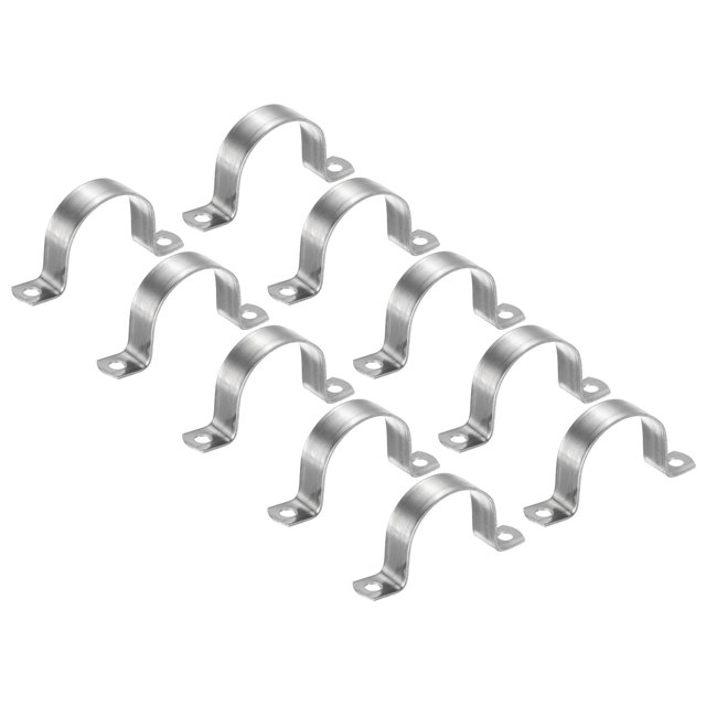 Unique Bargains 50mm Rigid Pipe Strap Clamp, 10 Pcs 304 Stainless Steel Two Hole U-shape Tube Clip