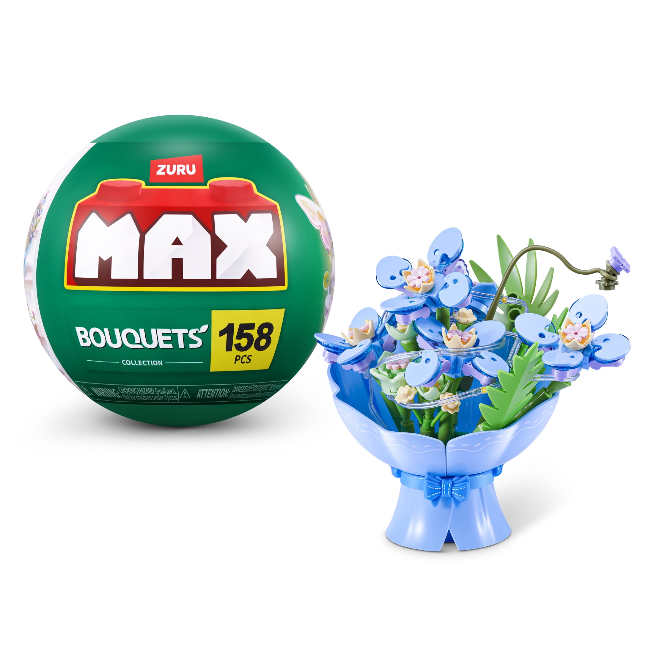 MAX BUILD MORE Premium Plastic Building Bricks LED Bouquets Collection (Blue) by ZURU, Light‑Up Floral Builds for Teens, Adults, and Collectors, Creative Decorative Display Sets