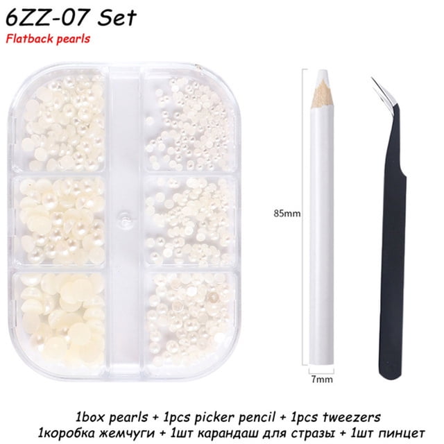 CEHVOM Accessoires pour Ongles Japonais Demi-Cercle à Fond Plat Perles Rondes Ensemble de Perçage pour Ongles