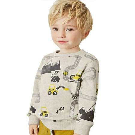 Bumeex Chandails en Molleton pour Garçons Tout-Petits, Coton Col Rond Manches Longues Tenues Excavatrice 4T
