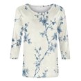 thumbnail image 5 of HKEJIAOI T-Shirts à Manches 3/4 pour Femmes à Imprimé Floral, Col Rond, Coupe Ample, T-Shirts Décontractés Mode, Chandails à Enfiler, Bleu Pâle-D m, 5 of 5