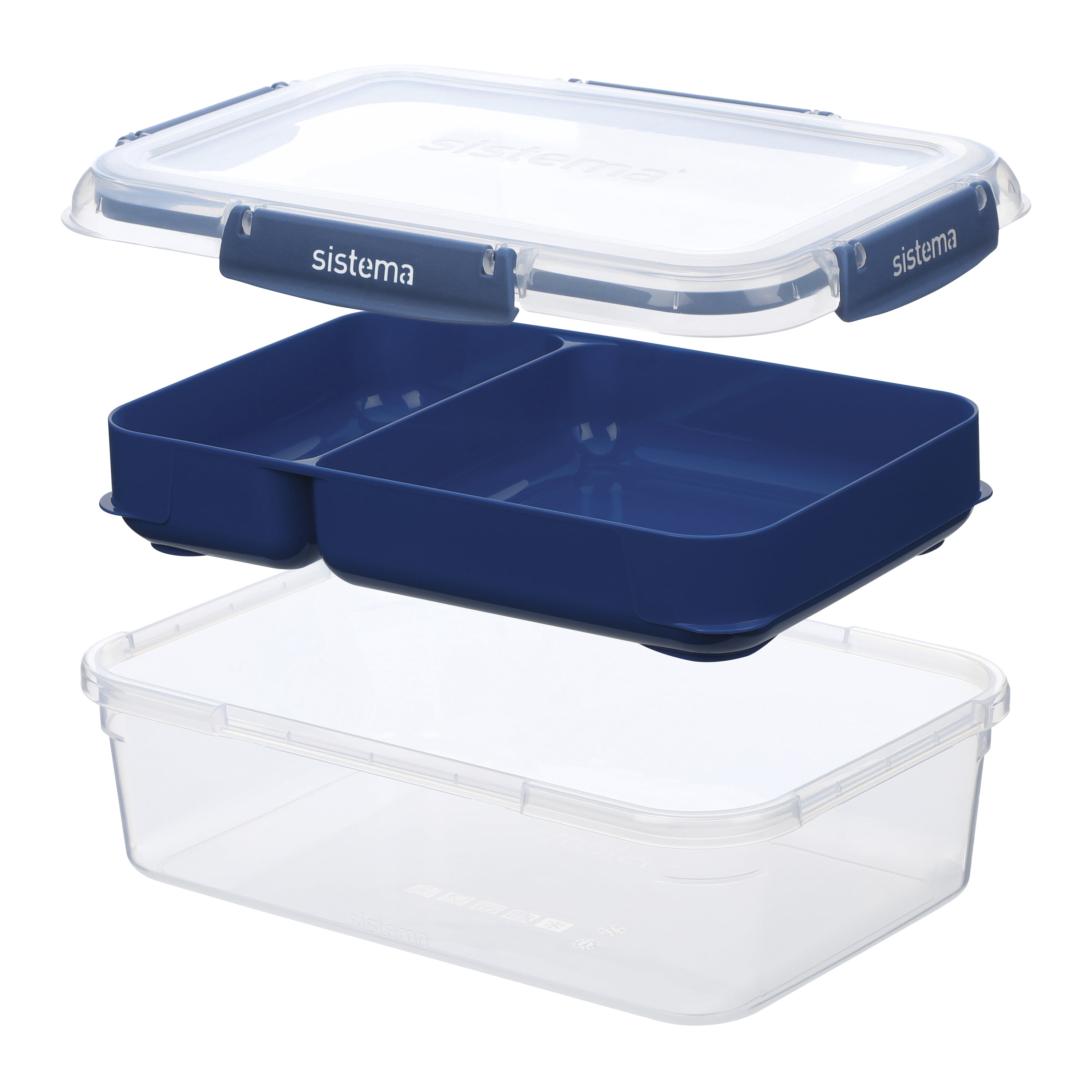 Sistema To Go Stax Leakproof Food Storage Containers, 2 x 1 L & 2 x 2.2 L, Airtight, Stackable, Easy Locking Clips, BPA-Free, Blue & Teal (Colour Not Selectable)