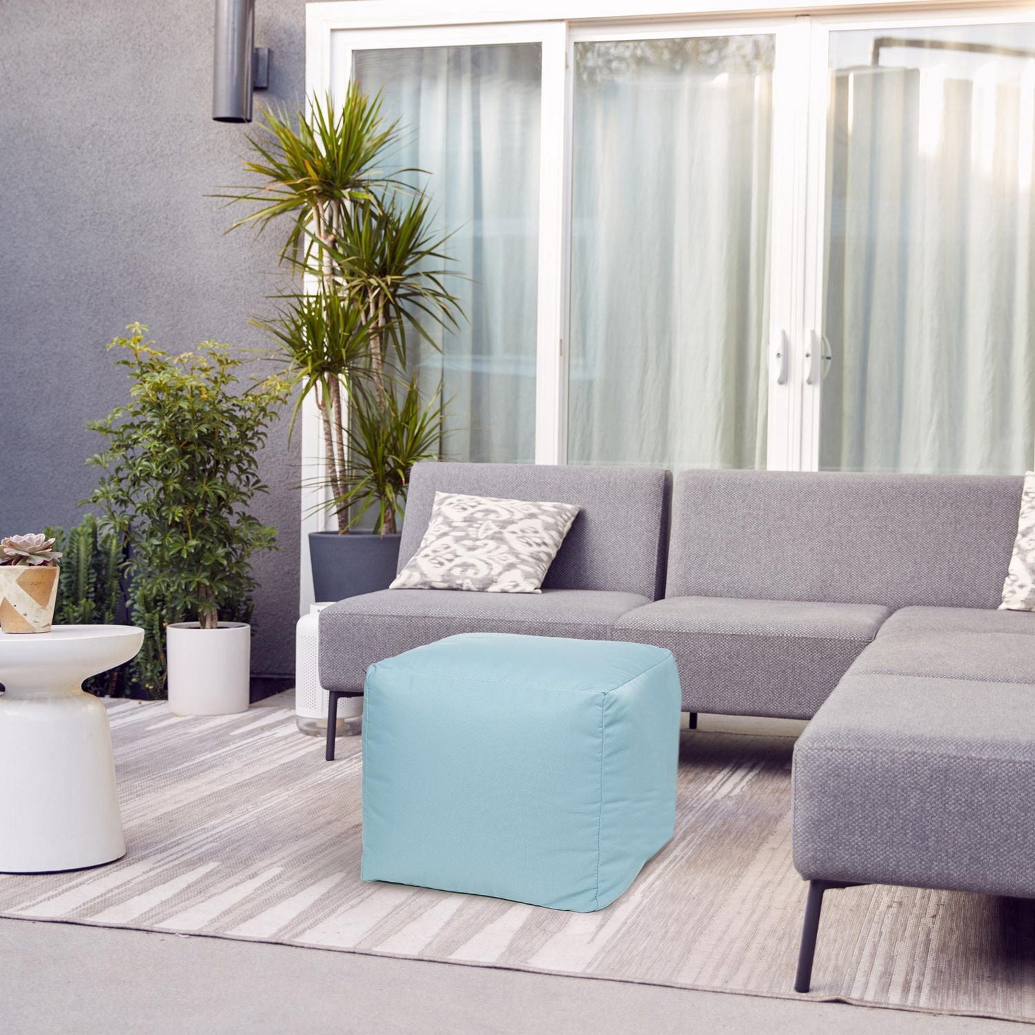 Gouchee Home Cube Soleil Outdoor/Indoor Oceania Ottoman Pouf – Waterproof Cube Pouf with Polystyrene Bead Filling, Lightweight Modern Seating for Patio, Deck, or Living Room