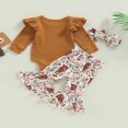thumbnail image 4 of EIMELI Baby Girl Outfits Infant Rib Ruffle Long Sleeve Romper Top Bell-Bottom Pants Set Western Clothes Pink 12-18 Months, 4 of 7