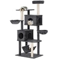 thumbnail image 1 of PawHut 66 Inch Cat Tree with 2 Door Condos, 3 Big Hammocks, Dark Grey, 1 of 10
