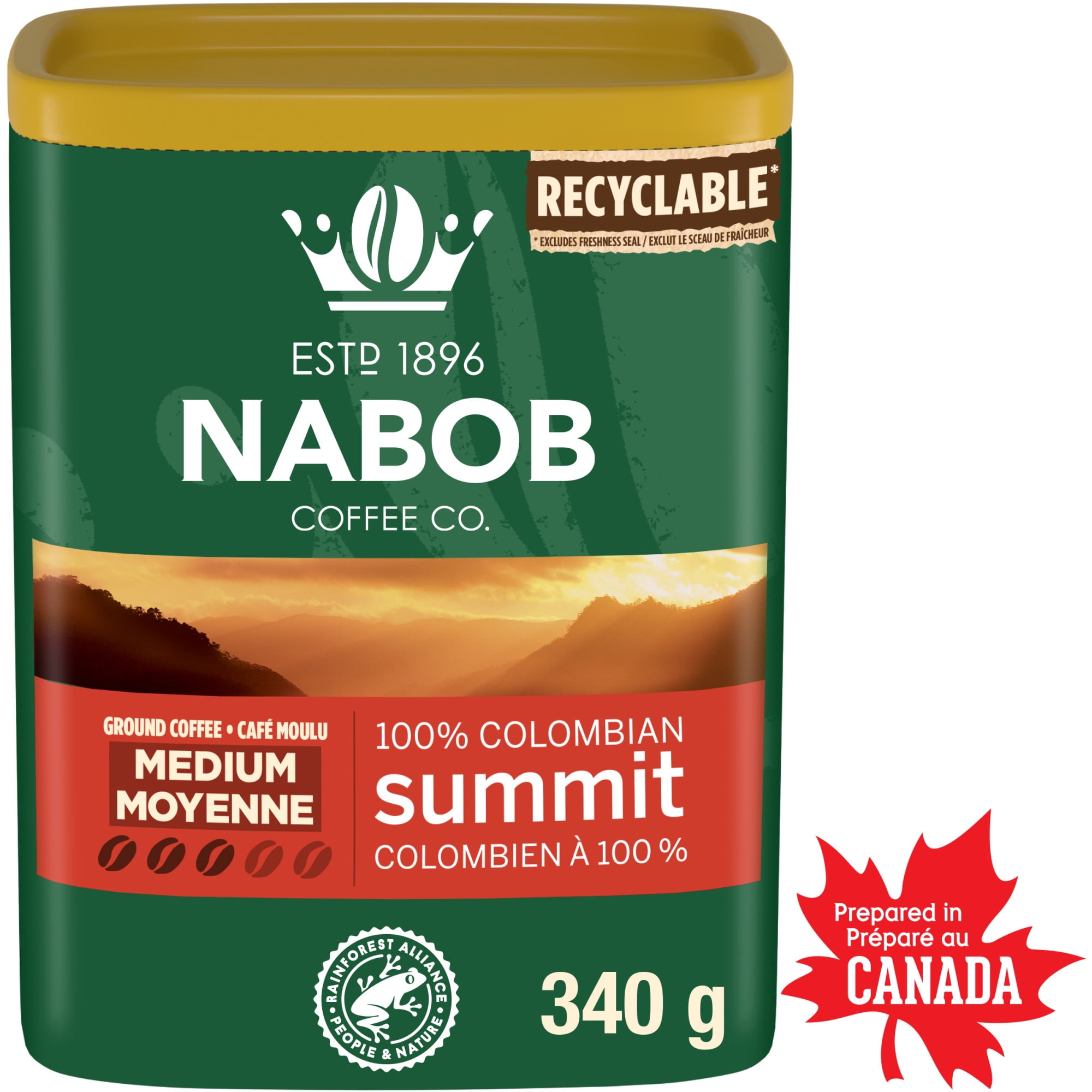 Nabob Medium Roast 100% Colombian Summit Ground Coffee, 340g Canister