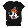 thumbnail image 3 of T-shirt Graphique à Manches Courtes d'Halloween pour Femmes Col Rond Décontracté pour Tenue de Fête d'Été avec Jeans, 3 of 4
