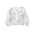 thumbnail image 1 of AMERTEER Summer Women Button-down Ruffle Shirt V-neck Long Sleeve Blouse, 1 of 7