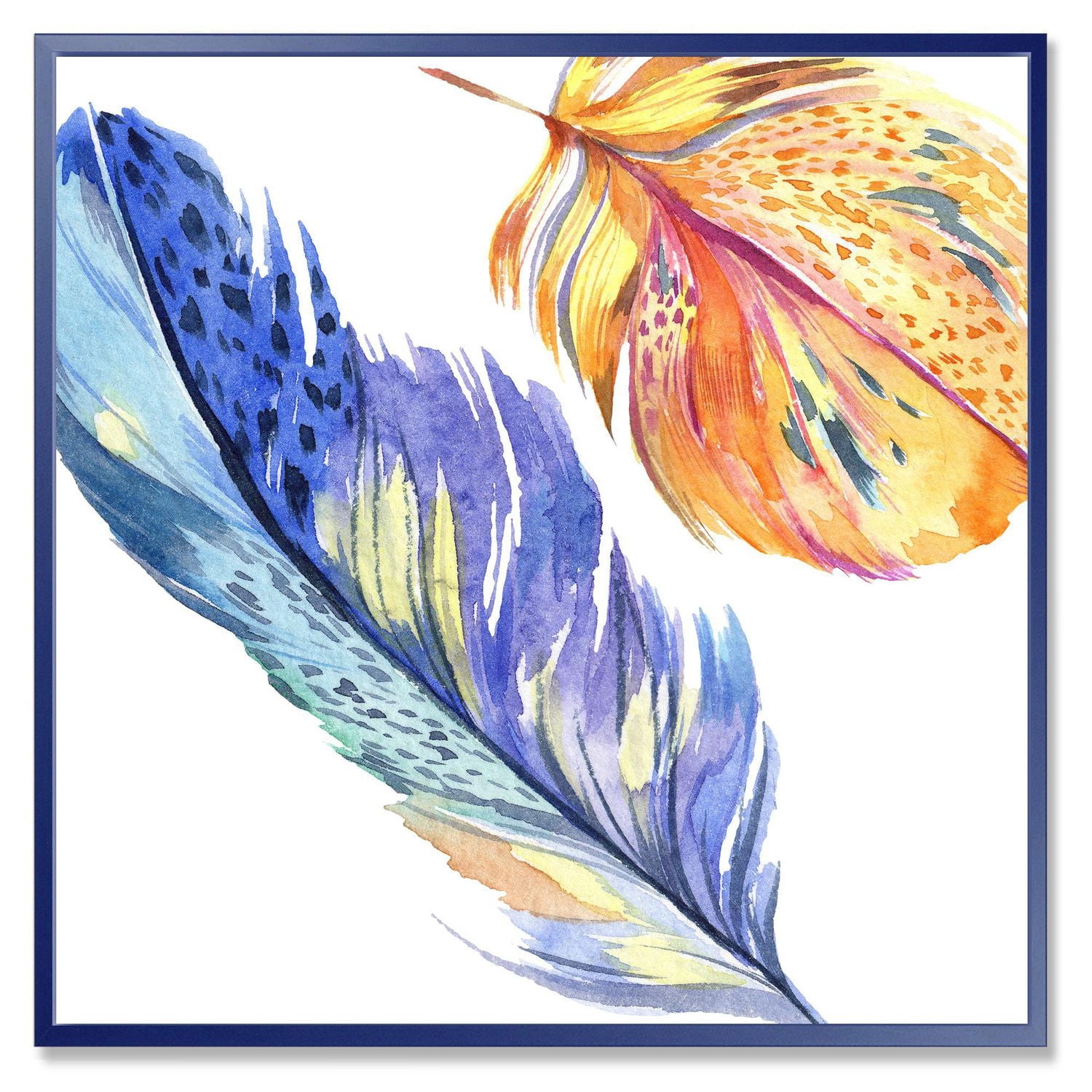 Designart Plume d'oiseau bleu coloré de l'aile ART MURAL À CADRE FLOTTÉ
