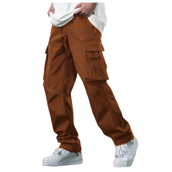 Men's Cargo Pants for Men - Durable Work Wear with Drawstring Elastic Waist and Practical Pockets for Daily Projects