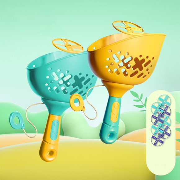 EGNMCR Children's Outdoor Toy Set Hand-thrown Flying Discs Bambooes Dragonflies Foot-launcheds Elastic Planes And Flying Fairies Plastical hand pulled UFO