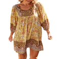 thumbnail image 1 of Robe d'Été Courte de Plage pour Femmes Manches Longues Col en V Boho Vintage Robe Florale, 1 of 9