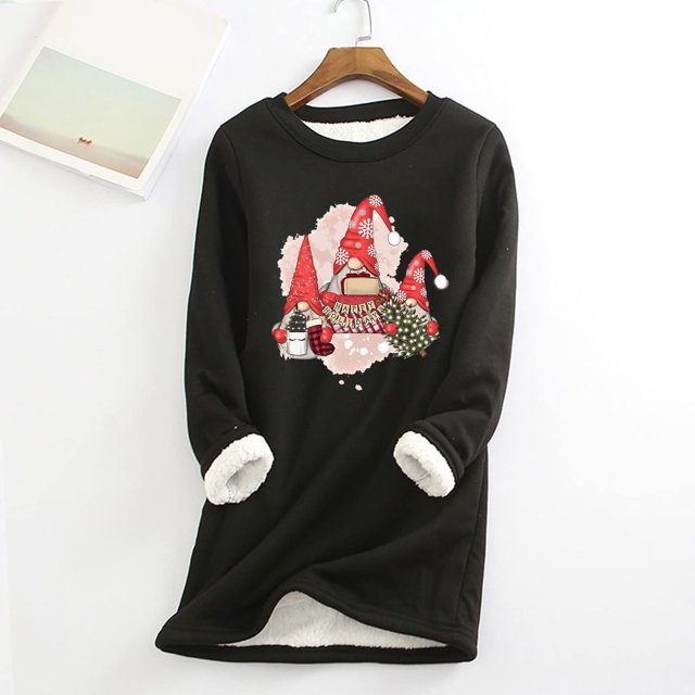 Vêtements d'Automne pour Femmes 2023 Mode Tendance Impression de Noël Manches Régulières Hiver Ample Vacances Décontracté Col Rond Chemise Hauts Tenues de Gym pour Femmes en Solde