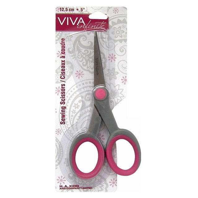 VIVA INFINITE Ciseaux à Broder avec Lames en Acier Inoxydable de 5 Pouces et Poignées Ergonomiques à Prise Souple en Rose et Gris, Conçus pour la Couture Précise, la Broderie et la Coupe à l'Aiguille, Présentés dans un Emballage de Vente au Détail avec Motif floral.
