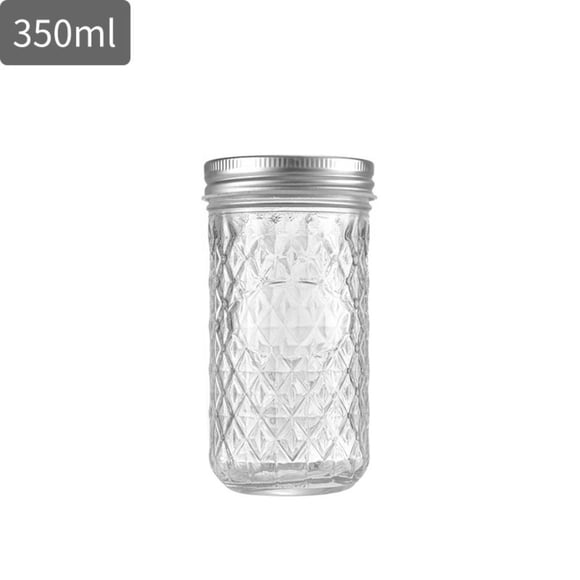 Pot Mason en Verre Nouveau Motif Diamant Transparent Pot Fendu Joint 120ml/250ml/280ml/350ml/450ml/650ml Bouteille en Verre Scellée Confiture (350ml A)