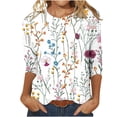 thumbnail image 1 of Pompotops T-shirt Ample Imprimé pour Femme, Blouse Mi-Longue à Manches 3/4, Col Rond, Hauts Décontractés, Liquidation, 1 of 5