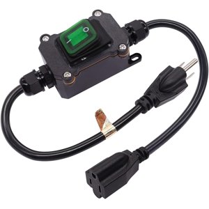 GFDYREE Cord d'extension avec interrupteur en ligne allumé/arrêt IP67 imperméable 20A 250V 16AWG 2FT 3Pin Prises de courant Cordon vert Led Rocker Switch pour lumières de Noël en extérieur Lumières de vacances