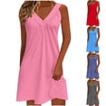 thumbnail image 2 of Kyusrd Robe Débardeur d'Été pour Femmes Robe Courte Plissée à Col en V Sans Manches Robe Soleil T-Shirt Robe Trapèze Robe Courte de Plage, 2 of 6