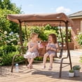 thumbnail image 2 of Outsunny 2-Seat Kids Swing Chair Outdoor with Adjustable Canopy, Coffee, 2 of 10