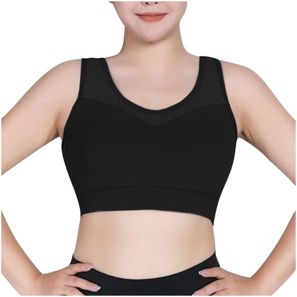 Mrat Liquidation Soutiens-Gorge Sans Bretelles pour Femmes Rehausseur Grande Taille Maintien Élevé Camisole de Sport Dos Nageur Hauts Courts Soutiens-Gorges Légers en Dentelle Col en V Fermeture Éclair avant Brassière de Sport Yoga Dos Croisé Beau sous-Vêtements Noir 4TG
